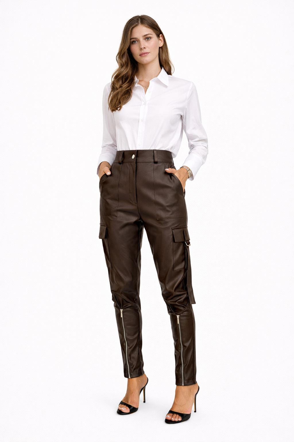Leandra Womens High Waist Faux Leather Pants