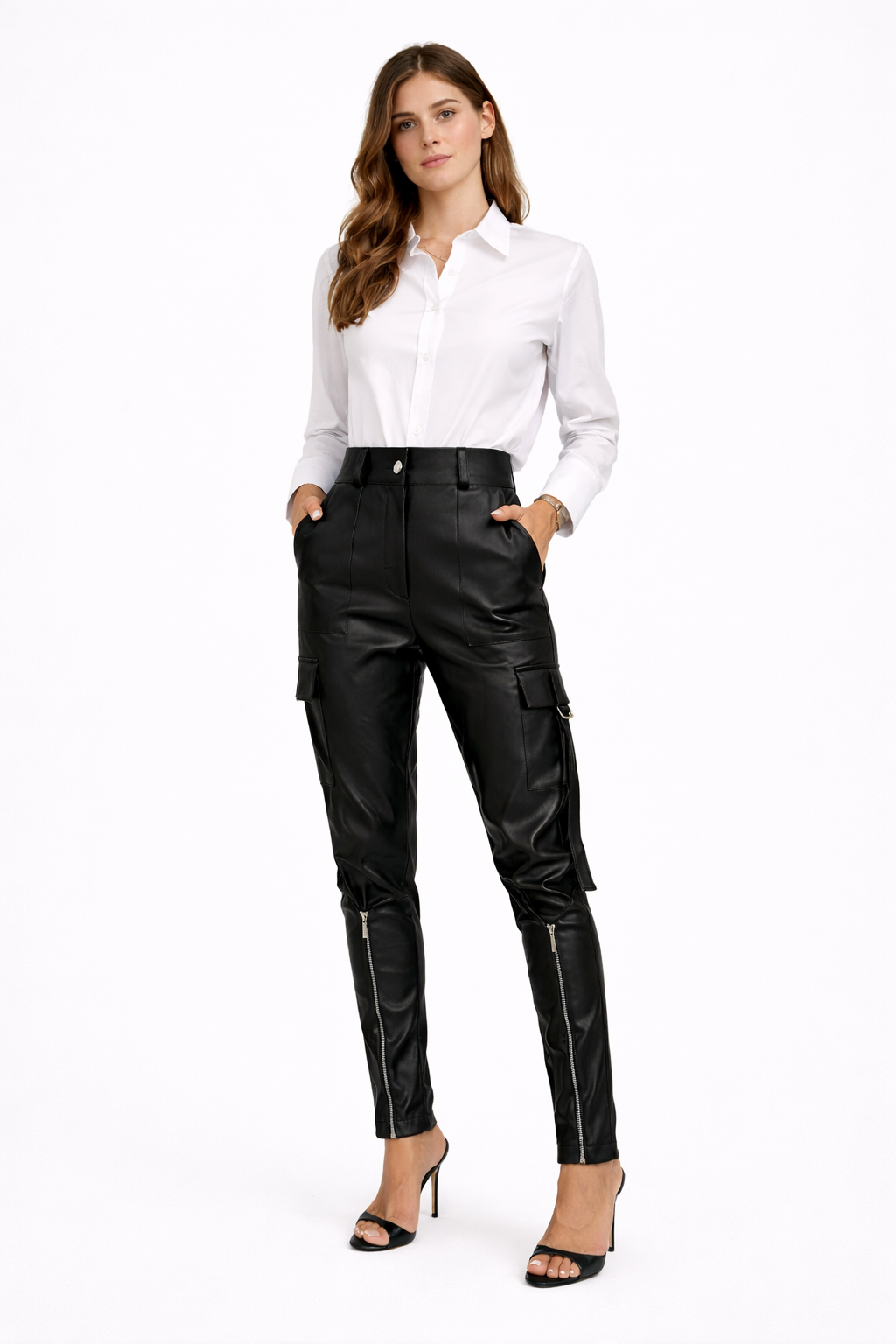 Leandra Womens High Waist Faux Leather Pants