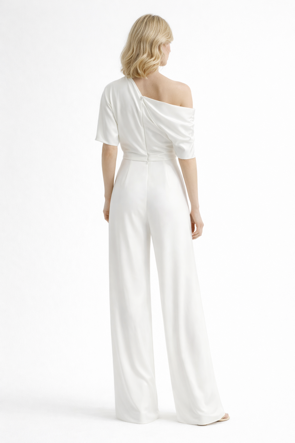 Valerie One Shoulder Satin Floor-Length Wedding Jumpsuit