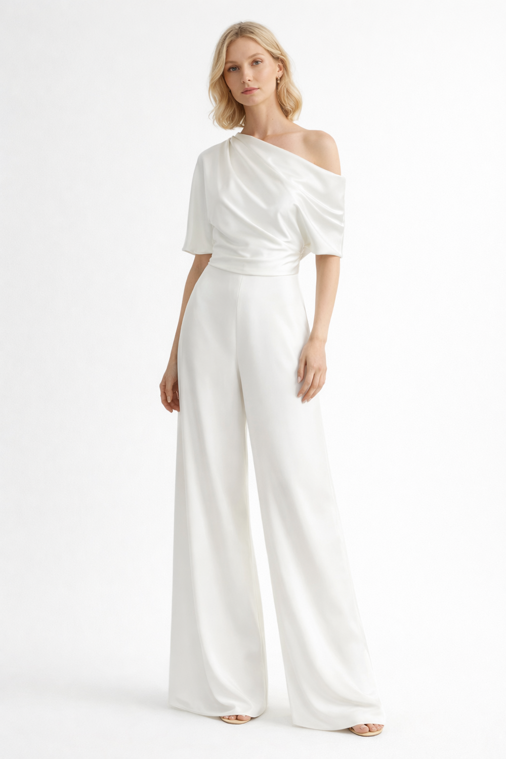 Valerie One Shoulder Satin Floor-Length Wedding Jumpsuit