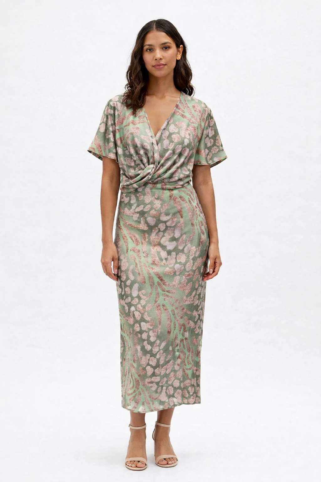 Amelia Breathable Flattering Ruched Midi Wedding Guest Dress