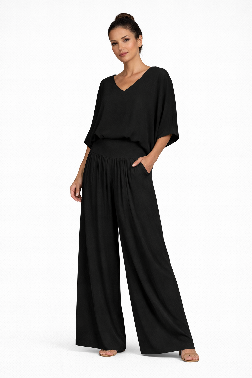 Anna Breathable Draped Top and Wide Leg Trousers Set for Women