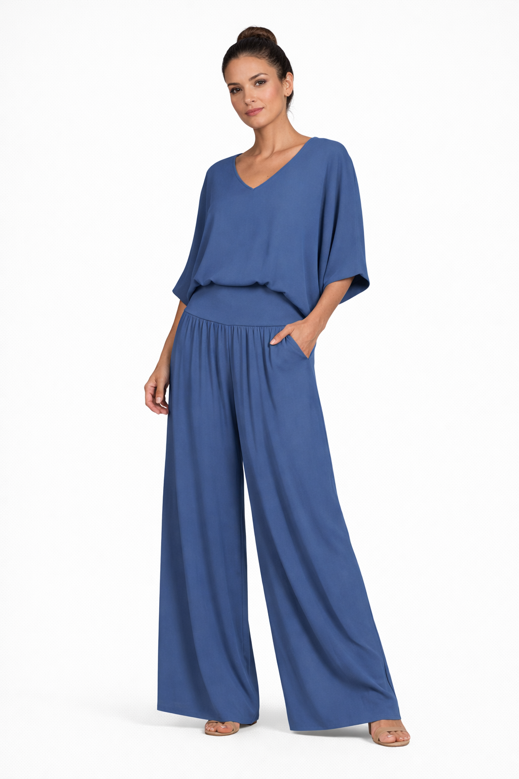 Anna Breathable Draped Top and Wide Leg Trousers Set for Women