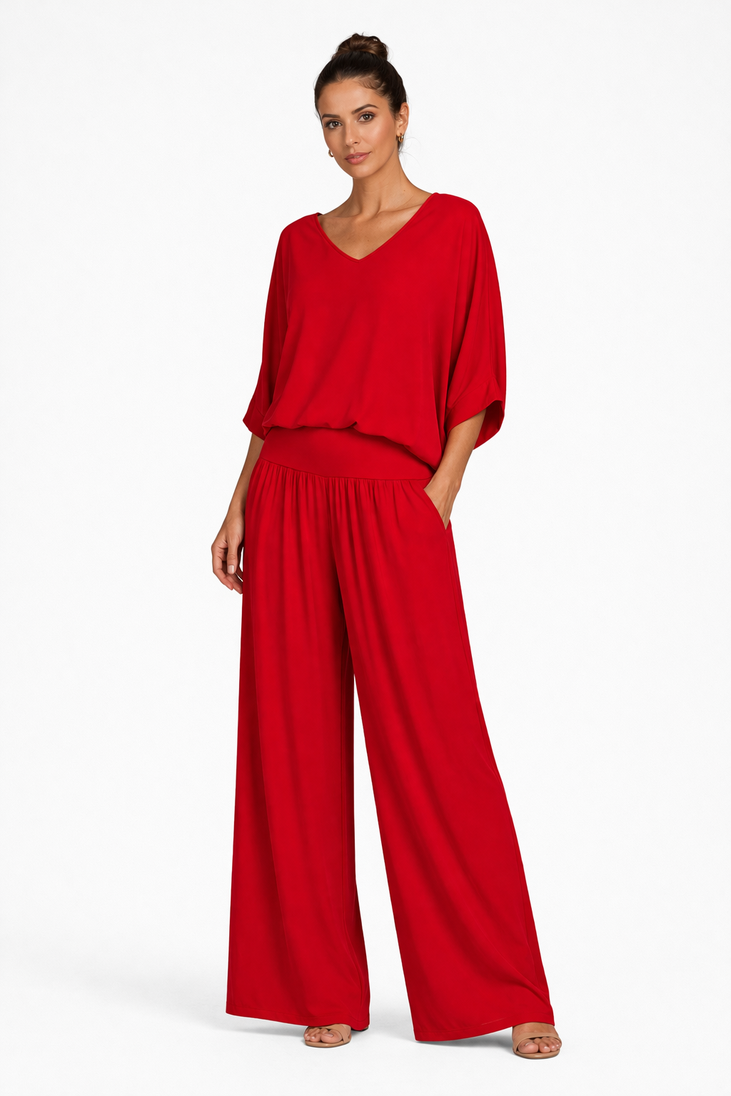 Anna Breathable Draped Top and Wide Leg Trousers Set for Women