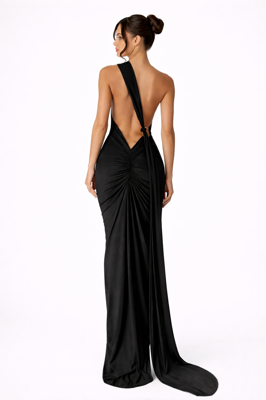 Beth One Shoulder Backless Ruched Wedding Guest and Race Day Maxi Dress