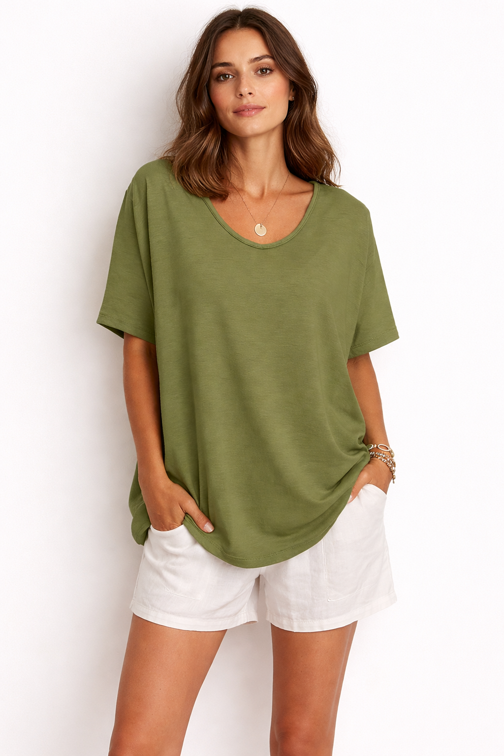 Daisy Basic Oversized Womens T-Shirt with V-Neck