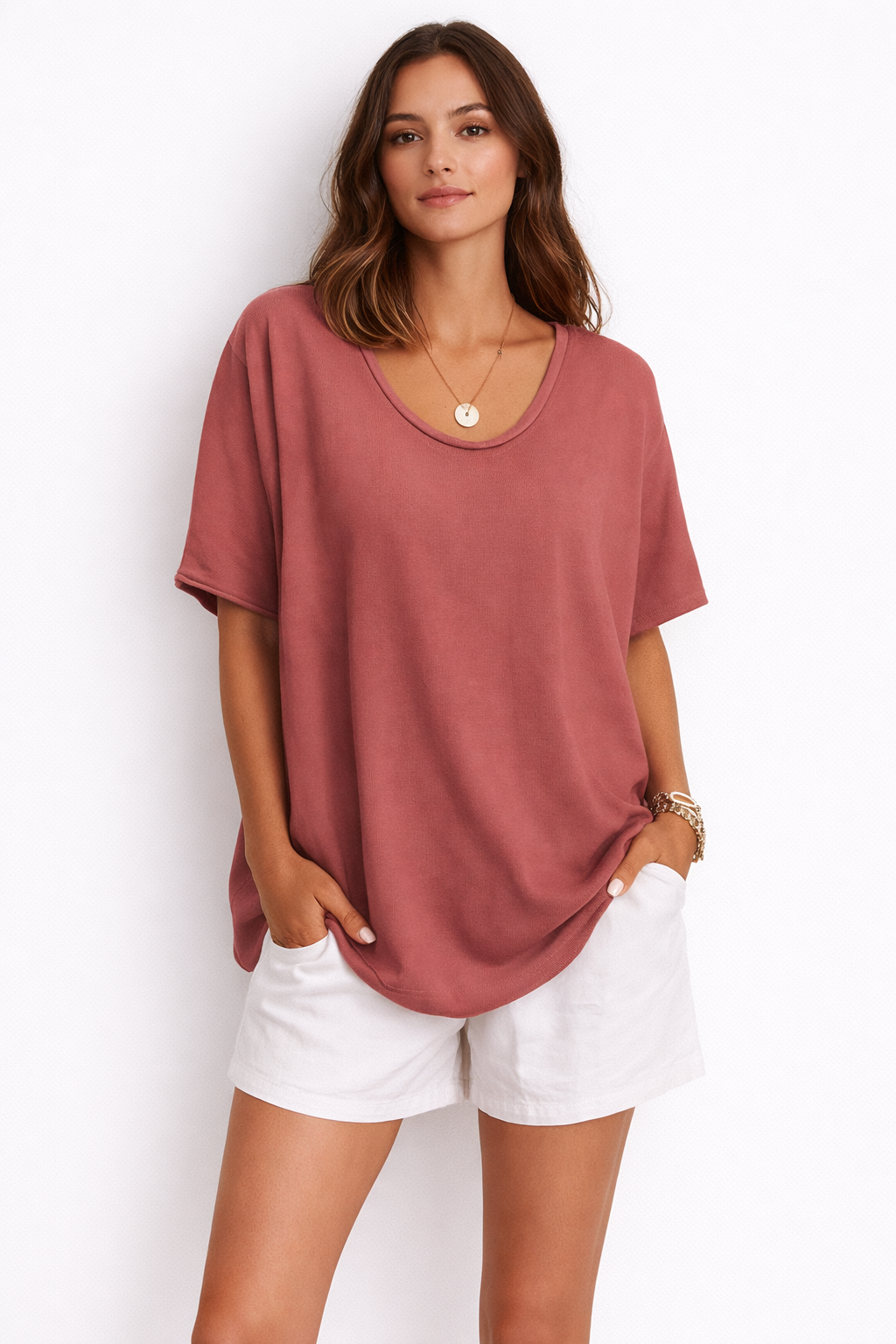 Daisy Basic Oversized Womens T-Shirt with V-Neck