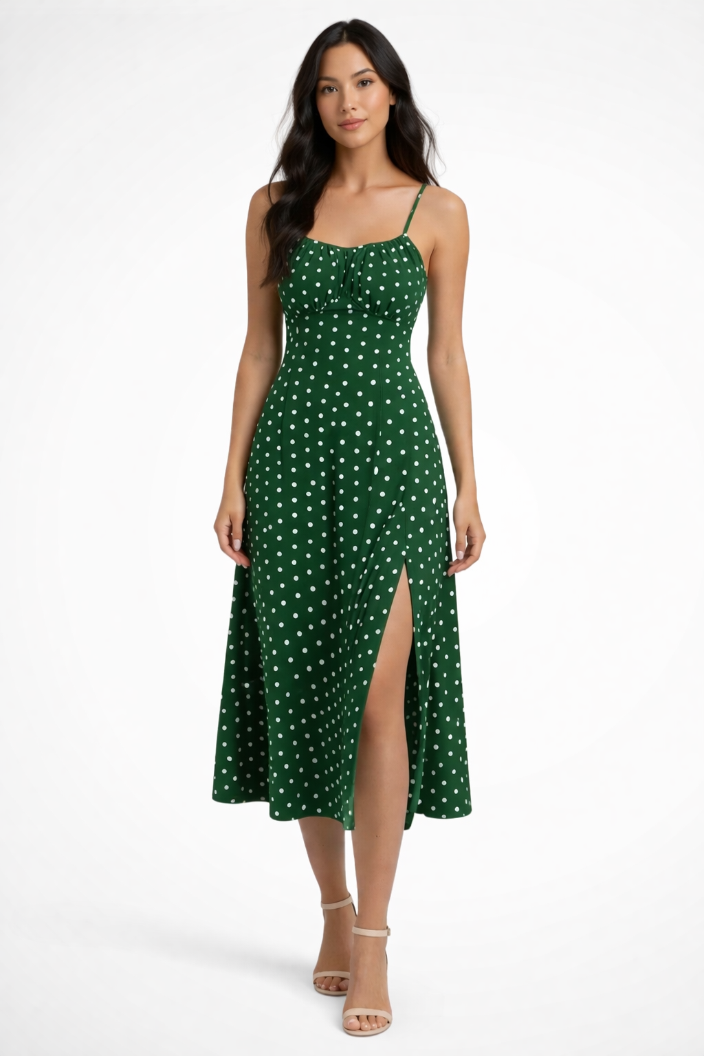 Elise Polka Dot Floral Midi Dress with Side Slit