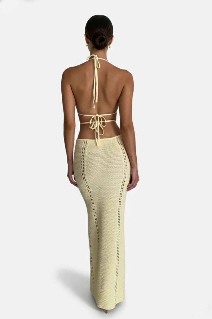 Jessica Halter Neck Bodycon Maxi Dress with Cut Out Waist and Backless Design