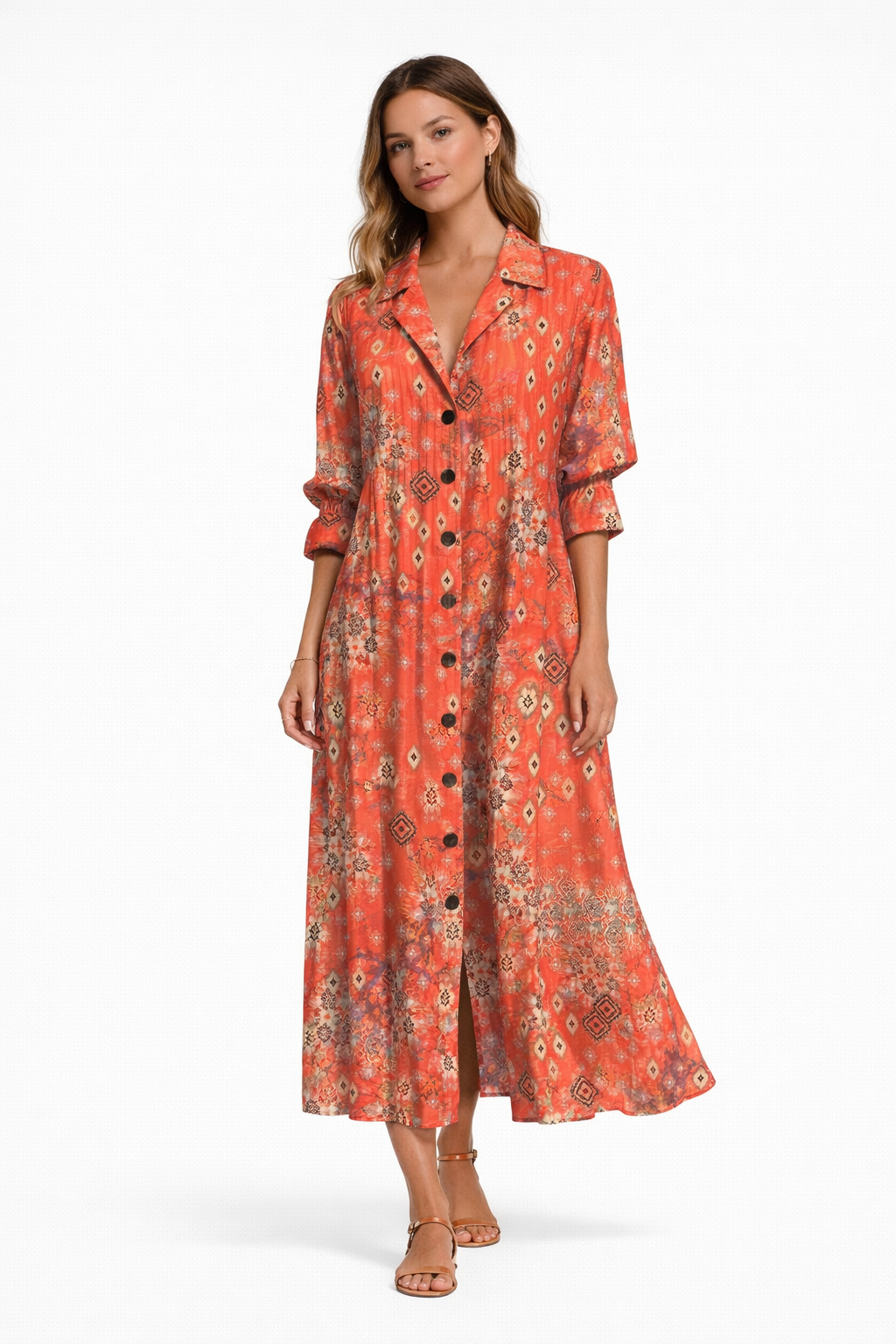 Jolene Boho Floral Maxi Dress with Button Front and V-Neck