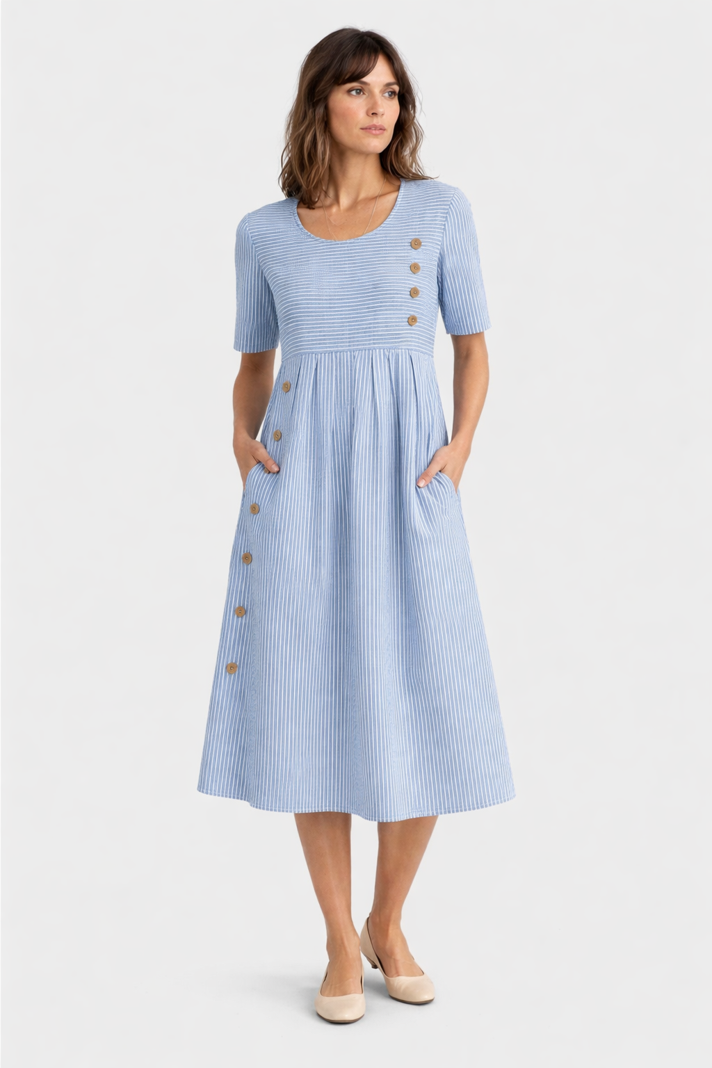 Susan Breathable Flattering Striped Midi Dress