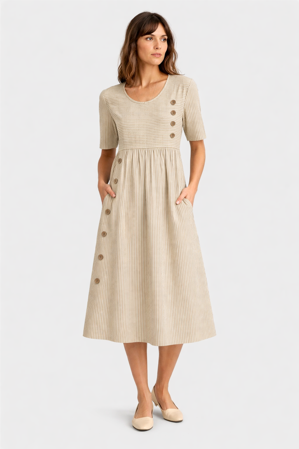 Susan Breathable Flattering Striped Midi Dress