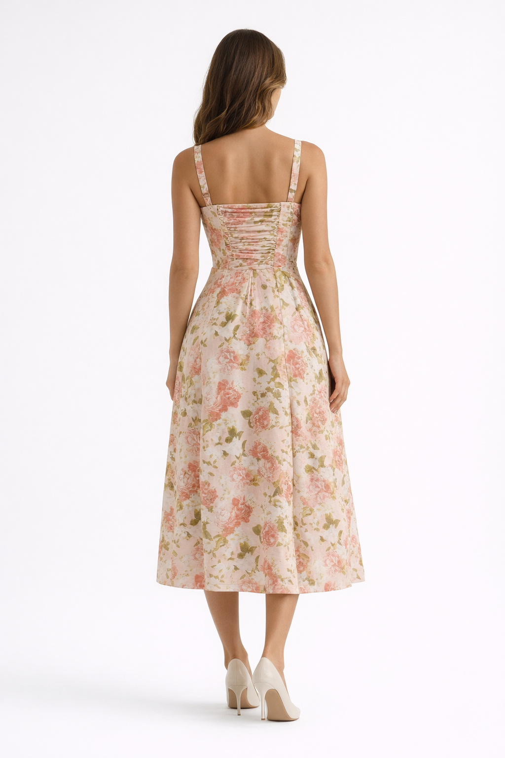 Valentina Floral Milkmaid A-Line Midi Sundress with Corset Waist and Tie Front