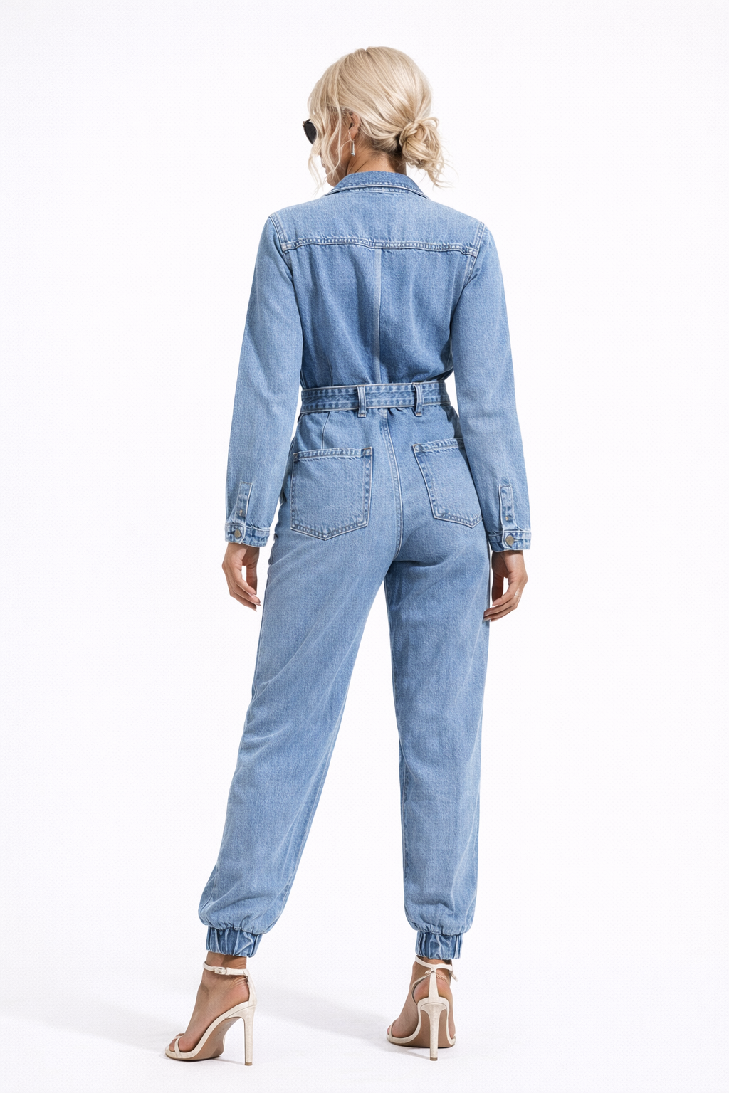 Vespera Womens Denim Jumpsuit